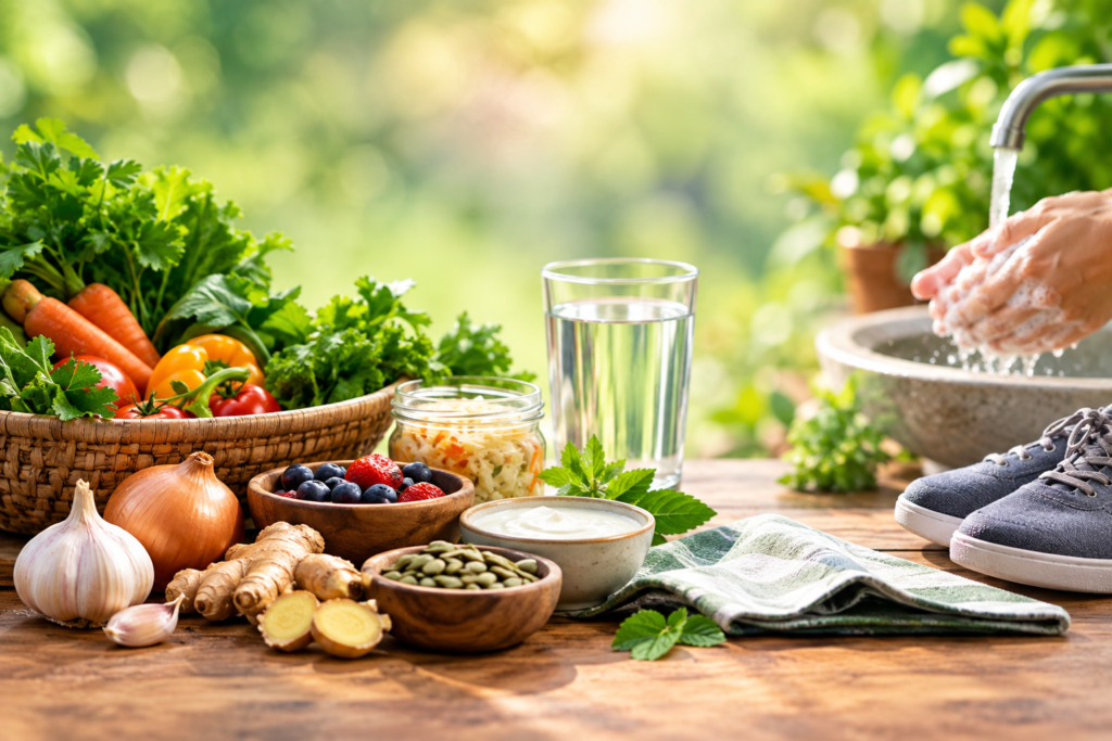 Healthy foods, clean water and handwashing for natural parasite prevention